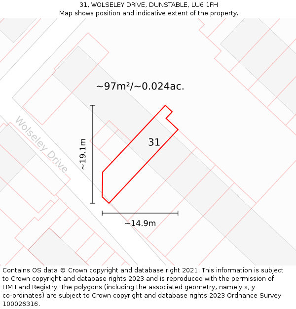 31, WOLSELEY DRIVE, DUNSTABLE, LU6 1FH: Plot and title map