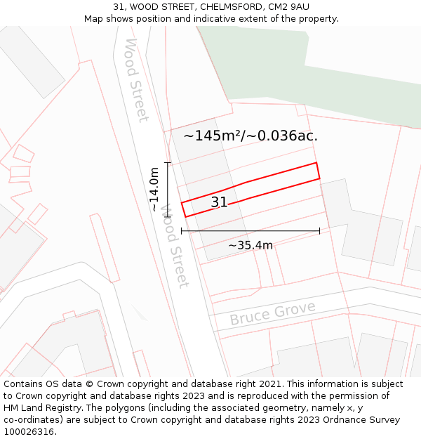 31, WOOD STREET, CHELMSFORD, CM2 9AU: Plot and title map