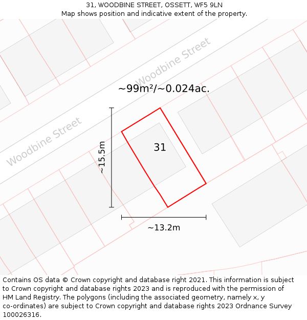 31, WOODBINE STREET, OSSETT, WF5 9LN: Plot and title map