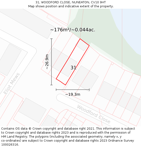 31, WOODFORD CLOSE, NUNEATON, CV10 9HT: Plot and title map