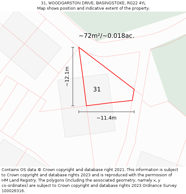 31, WOODGARSTON DRIVE, BASINGSTOKE, RG22 4YL: Plot and title map