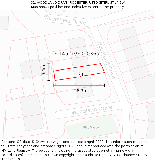 31, WOODLAND DRIVE, ROCESTER, UTTOXETER, ST14 5LY: Plot and title map
