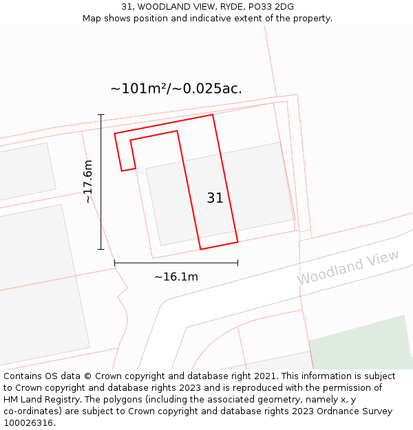 31, WOODLAND VIEW, RYDE, PO33 2DG: Plot and title map