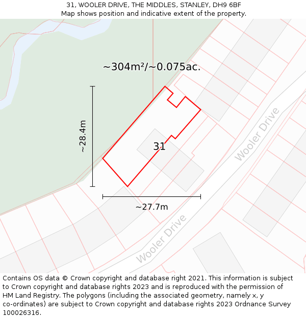 31, WOOLER DRIVE, THE MIDDLES, STANLEY, DH9 6BF: Plot and title map