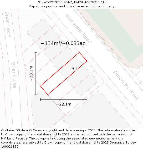 31, WORCESTER ROAD, EVESHAM, WR11 4JU: Plot and title map