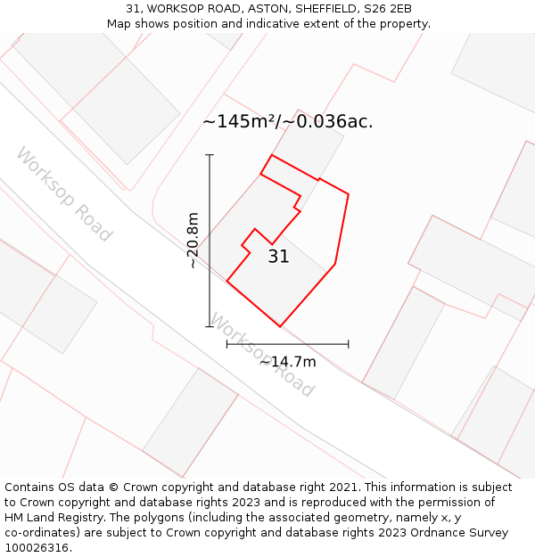 31, WORKSOP ROAD, ASTON, SHEFFIELD, S26 2EB: Plot and title map