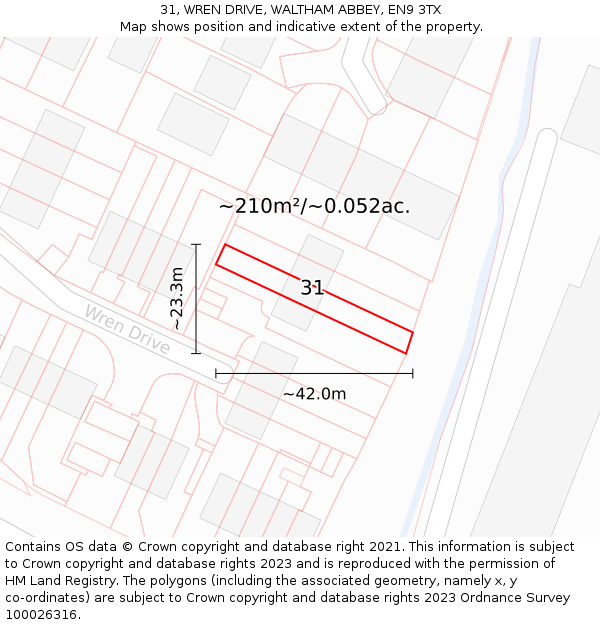 31, WREN DRIVE, WALTHAM ABBEY, EN9 3TX: Plot and title map