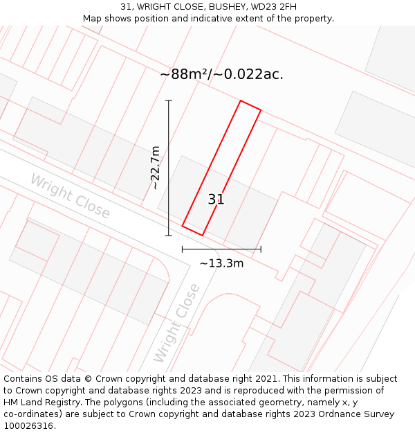 31, WRIGHT CLOSE, BUSHEY, WD23 2FH: Plot and title map