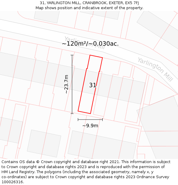 31, YARLINGTON MILL, CRANBROOK, EXETER, EX5 7FJ: Plot and title map
