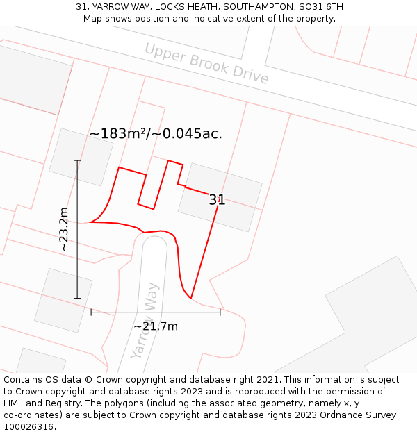 31, YARROW WAY, LOCKS HEATH, SOUTHAMPTON, SO31 6TH: Plot and title map