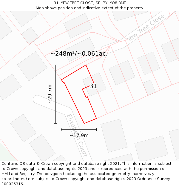 31, YEW TREE CLOSE, SELBY, YO8 3NE: Plot and title map