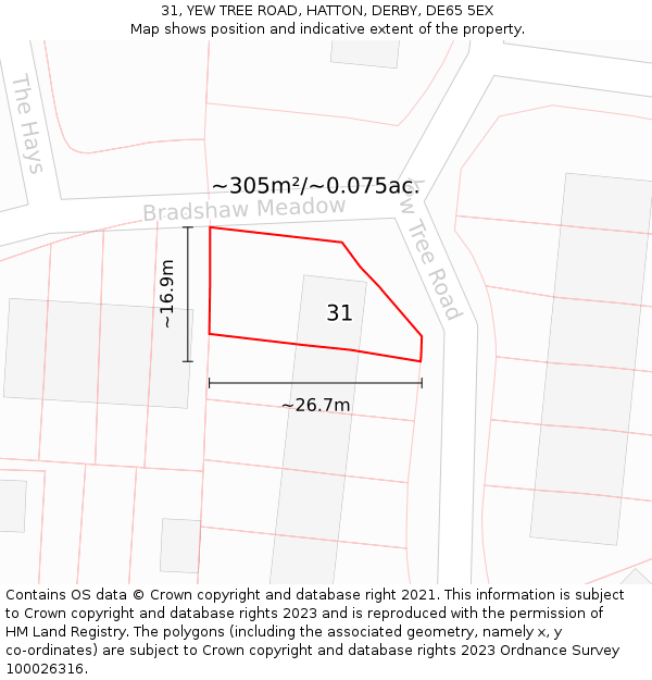31, YEW TREE ROAD, HATTON, DERBY, DE65 5EX: Plot and title map