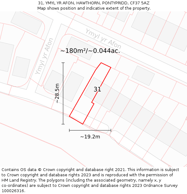31, YMYL YR AFON, HAWTHORN, PONTYPRIDD, CF37 5AZ: Plot and title map