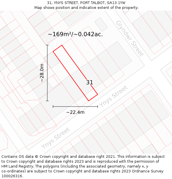 31, YNYS STREET, PORT TALBOT, SA13 1YW: Plot and title map