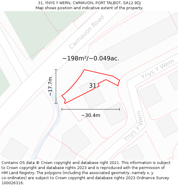 31, YNYS Y WERN, CWMAVON, PORT TALBOT, SA12 9DJ: Plot and title map