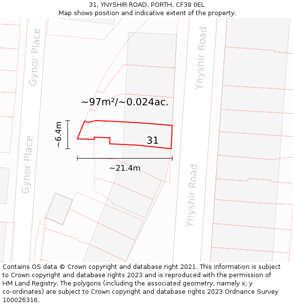31, YNYSHIR ROAD, PORTH, CF39 0EL: Plot and title map