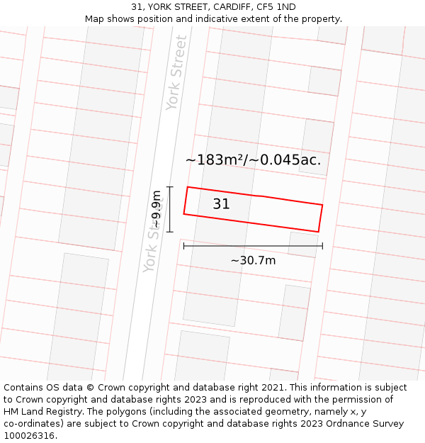 31, YORK STREET, CARDIFF, CF5 1ND: Plot and title map