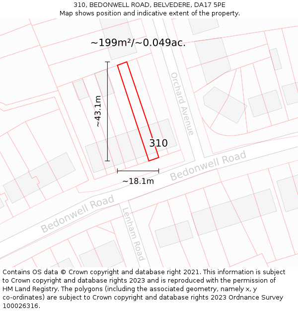 310, BEDONWELL ROAD, BELVEDERE, DA17 5PE: Plot and title map