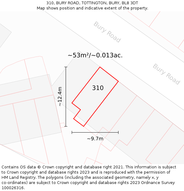 310, BURY ROAD, TOTTINGTON, BURY, BL8 3DT: Plot and title map