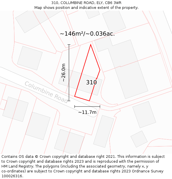 310, COLUMBINE ROAD, ELY, CB6 3WR: Plot and title map
