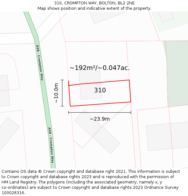 310, CROMPTON WAY, BOLTON, BL2 2NE: Plot and title map