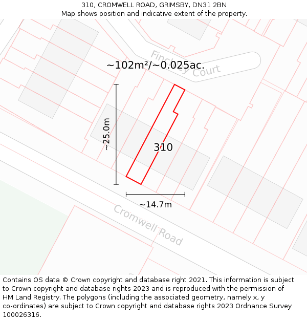 310, CROMWELL ROAD, GRIMSBY, DN31 2BN: Plot and title map