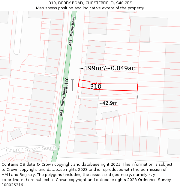 310, DERBY ROAD, CHESTERFIELD, S40 2ES: Plot and title map