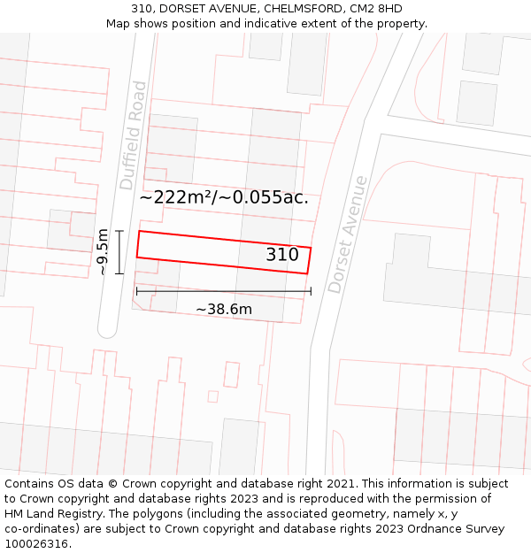 310, DORSET AVENUE, CHELMSFORD, CM2 8HD: Plot and title map