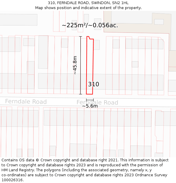 310, FERNDALE ROAD, SWINDON, SN2 1HL: Plot and title map