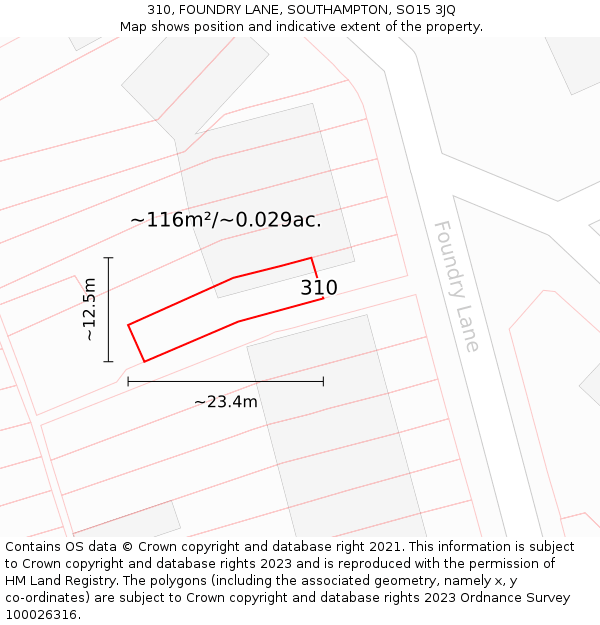 310, FOUNDRY LANE, SOUTHAMPTON, SO15 3JQ: Plot and title map