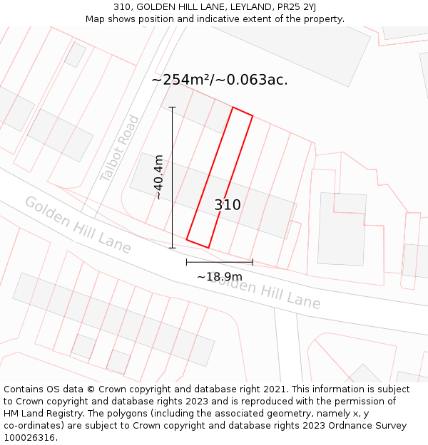310, GOLDEN HILL LANE, LEYLAND, PR25 2YJ: Plot and title map
