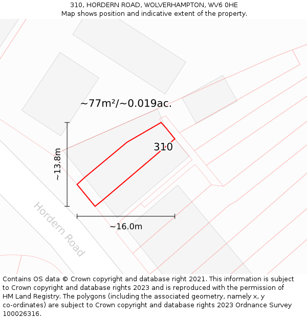 310, HORDERN ROAD, WOLVERHAMPTON, WV6 0HE: Plot and title map