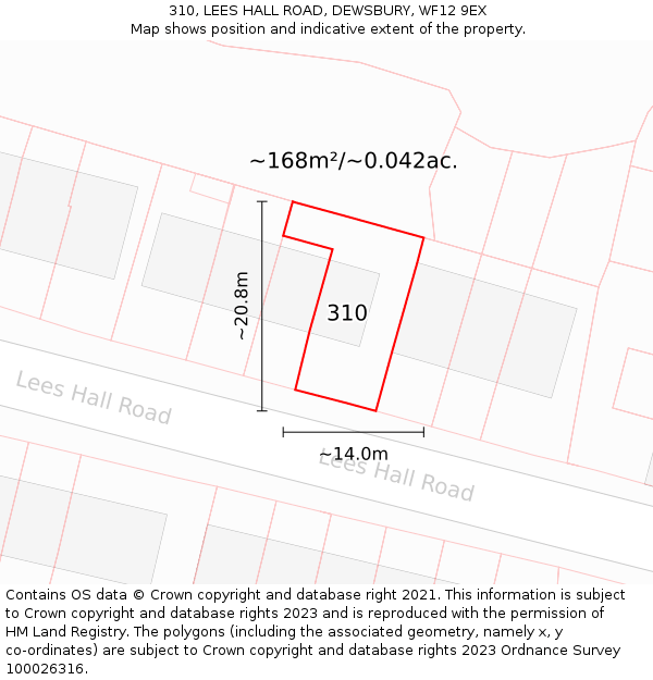 310, LEES HALL ROAD, DEWSBURY, WF12 9EX: Plot and title map