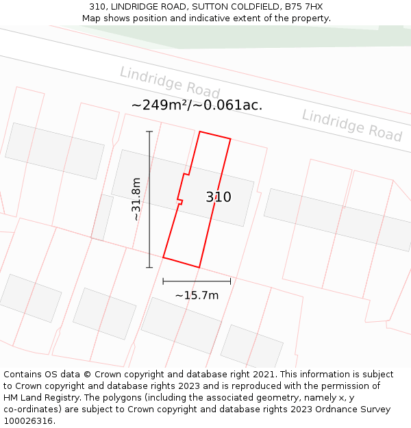 310, LINDRIDGE ROAD, SUTTON COLDFIELD, B75 7HX: Plot and title map