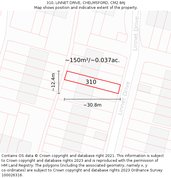 310, LINNET DRIVE, CHELMSFORD, CM2 8AJ: Plot and title map