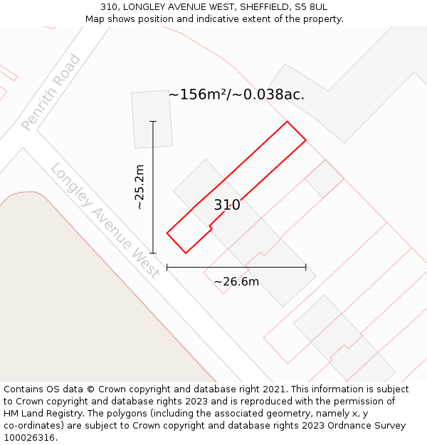 310, LONGLEY AVENUE WEST, SHEFFIELD, S5 8UL: Plot and title map