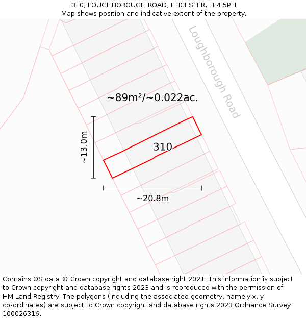 310, LOUGHBOROUGH ROAD, LEICESTER, LE4 5PH: Plot and title map