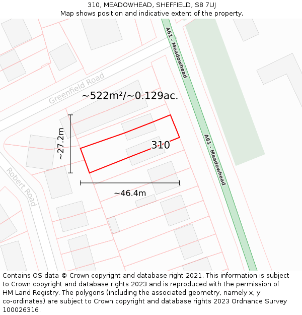 310, MEADOWHEAD, SHEFFIELD, S8 7UJ: Plot and title map