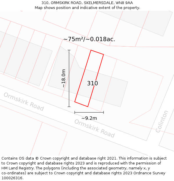 310, ORMSKIRK ROAD, SKELMERSDALE, WN8 9AA: Plot and title map