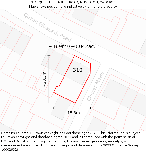 310, QUEEN ELIZABETH ROAD, NUNEATON, CV10 9GS: Plot and title map