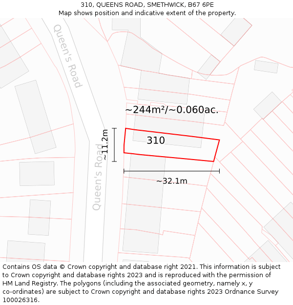 310, QUEENS ROAD, SMETHWICK, B67 6PE: Plot and title map