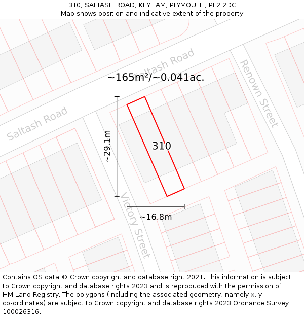 310, SALTASH ROAD, KEYHAM, PLYMOUTH, PL2 2DG: Plot and title map