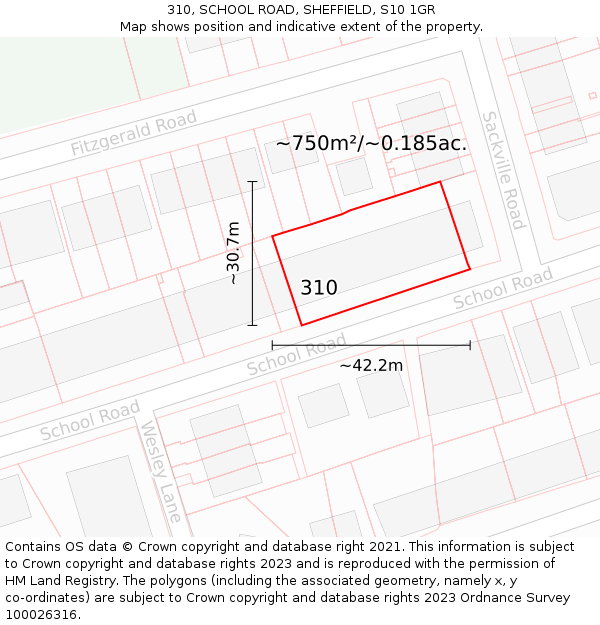 310, SCHOOL ROAD, SHEFFIELD, S10 1GR: Plot and title map