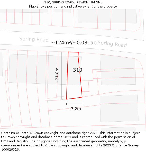 310, SPRING ROAD, IPSWICH, IP4 5NL: Plot and title map