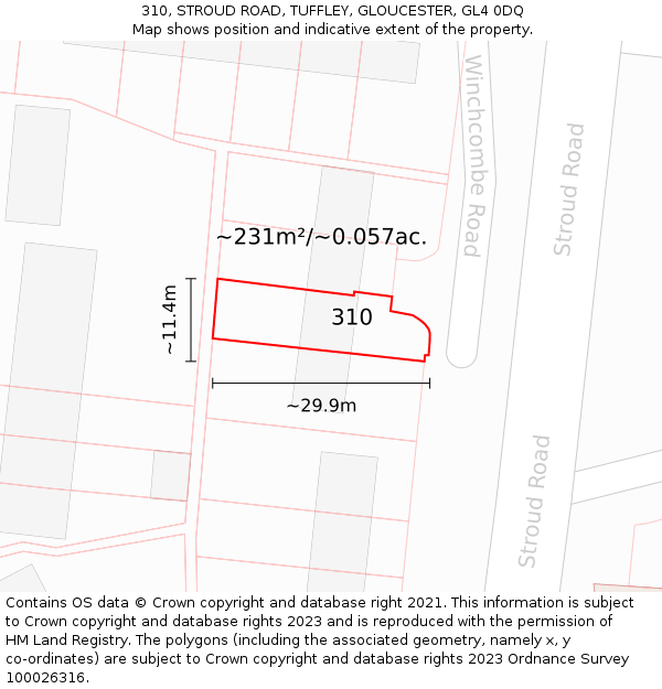 310, STROUD ROAD, TUFFLEY, GLOUCESTER, GL4 0DQ: Plot and title map
