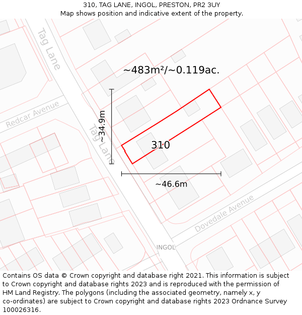 310, TAG LANE, INGOL, PRESTON, PR2 3UY: Plot and title map