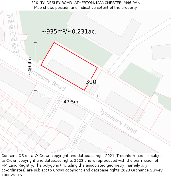 310, TYLDESLEY ROAD, ATHERTON, MANCHESTER, M46 9AN: Plot and title map