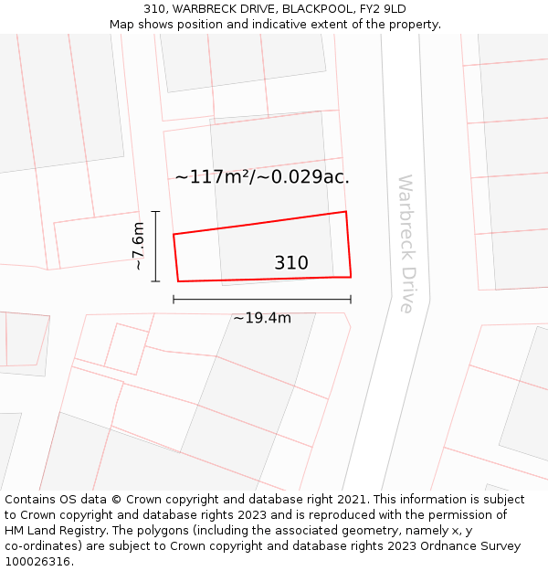 310, WARBRECK DRIVE, BLACKPOOL, FY2 9LD: Plot and title map