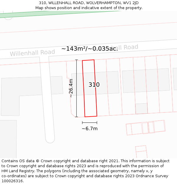 310, WILLENHALL ROAD, WOLVERHAMPTON, WV1 2JD: Plot and title map