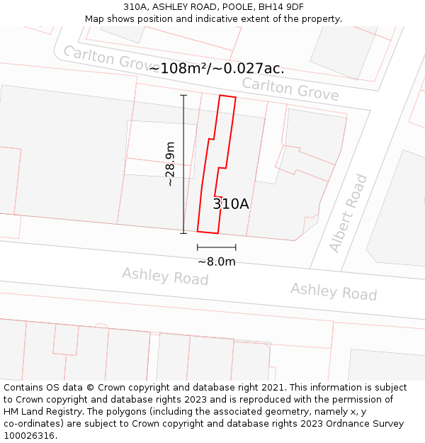 310A, ASHLEY ROAD, POOLE, BH14 9DF: Plot and title map